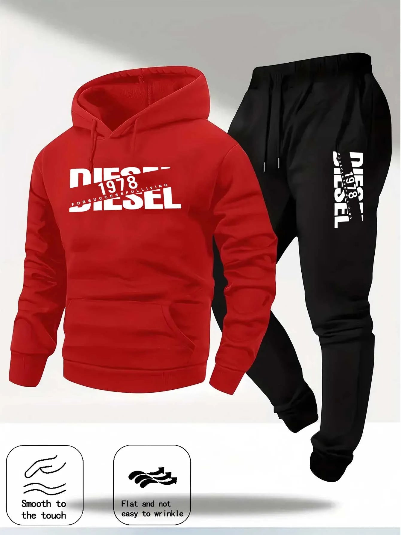 Men New Fashion Print Tracksuit Hooded Sweatshirt+Sweatpants Set Casual Fitness Jogging Sports Two-Piece Unisex neutral Outfit