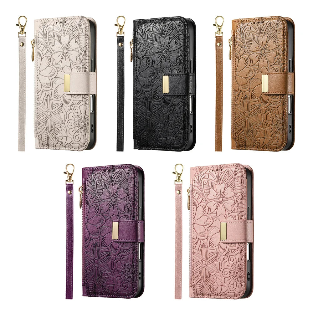 Wrist Strap Wallet Card Slot Phone Case For Samsung Galaxy S25 Edge S26 Ultra S24 FE A57 A37 A06 A16 A26 A56 A36 A55 A35 A25 A15