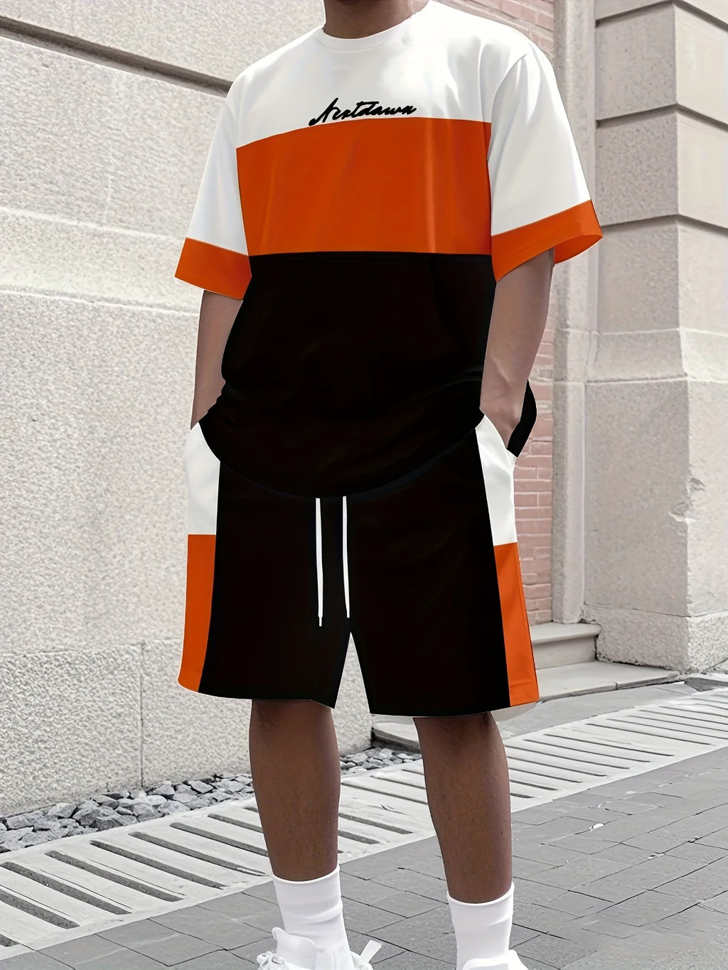 Men's Athletic Set Two-Piece Set Crew Neck Short Sleeve Top & Shorts Men's Running Outfit Plus Size T-Shirt Men's Summer T-Shirt