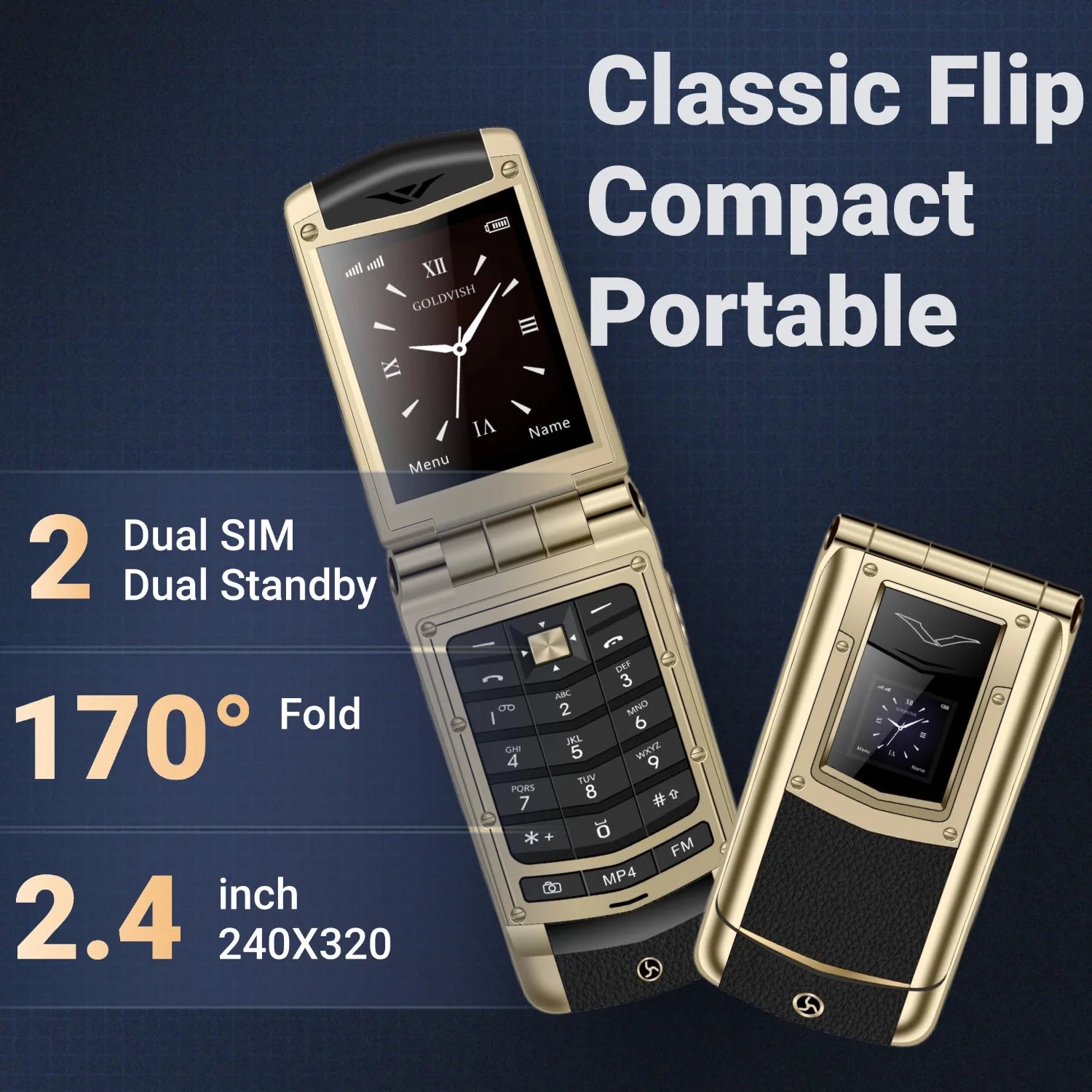 Luxury Metal Flip Phone for Men Dual SIM Business Phone Big Button Dual Screen Magic Voice Blacklist Senior Classic Mobile