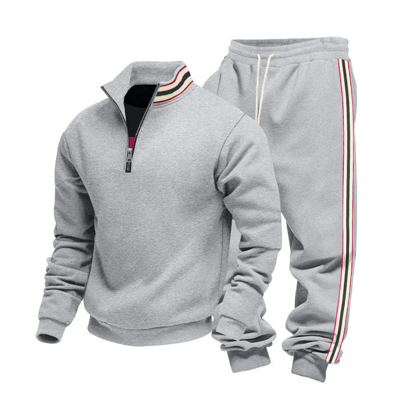New Casual Mens Tracksuits Autumn Winter Fashion Striped Patchwork Two Piece Sets Men Stand Collar Sweatshirt And Pants Outfits