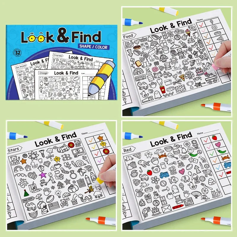 32 Pages Children's Find Items Coloring & Drawing Book Fun Concentration & Attention Exercise Early Education Activity Book