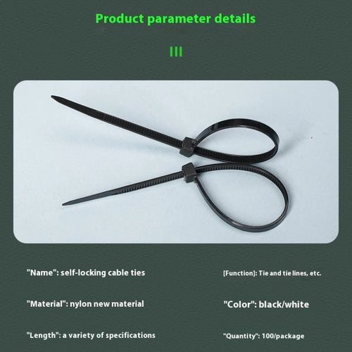 100 PCS Self-locking Plastic Nylon Tie Black Fastening Strap Cable-Tie-Set Cable Zip Tie Fastening Ring Zip Wraps Strap Tie