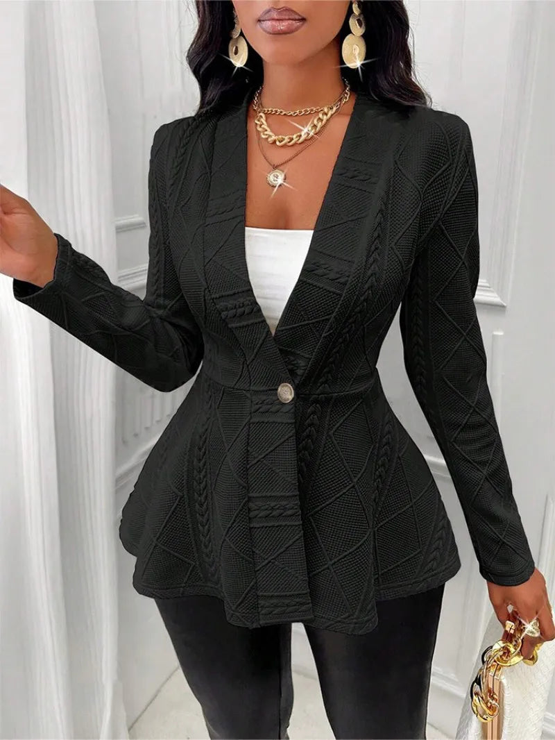 2026 European and American women's thick jacquard textured single-button slim-fit long-sleeve jacket vacation-style women's wear
