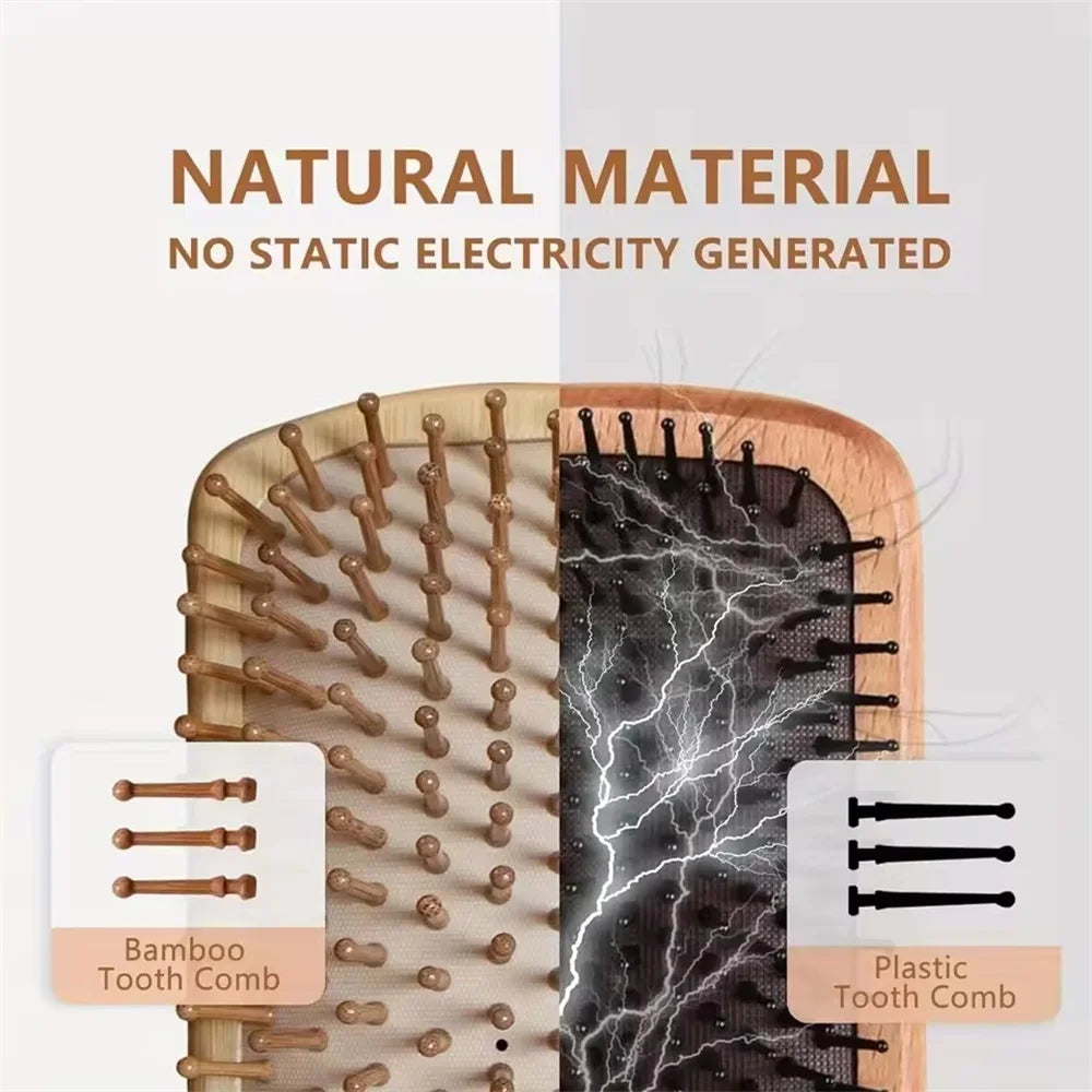 Marseille Style Natural Bamboo Air Cushion Paddle Comb, Anti-Static Tangle Free Scalp Massage Comb for Real Hair & Wigs