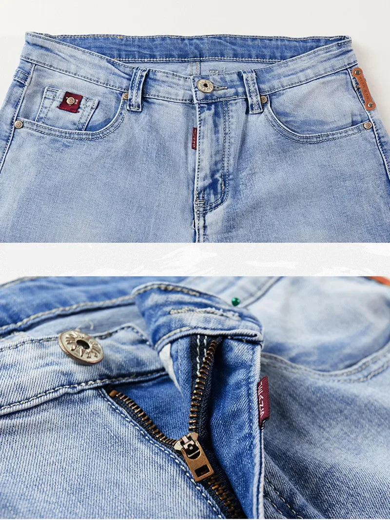 Slim-Fit Men's Denim Business Outfit Two Pieces of Comfortable Stretch Fabric for Everyday Use, Dark Blue Simple Design