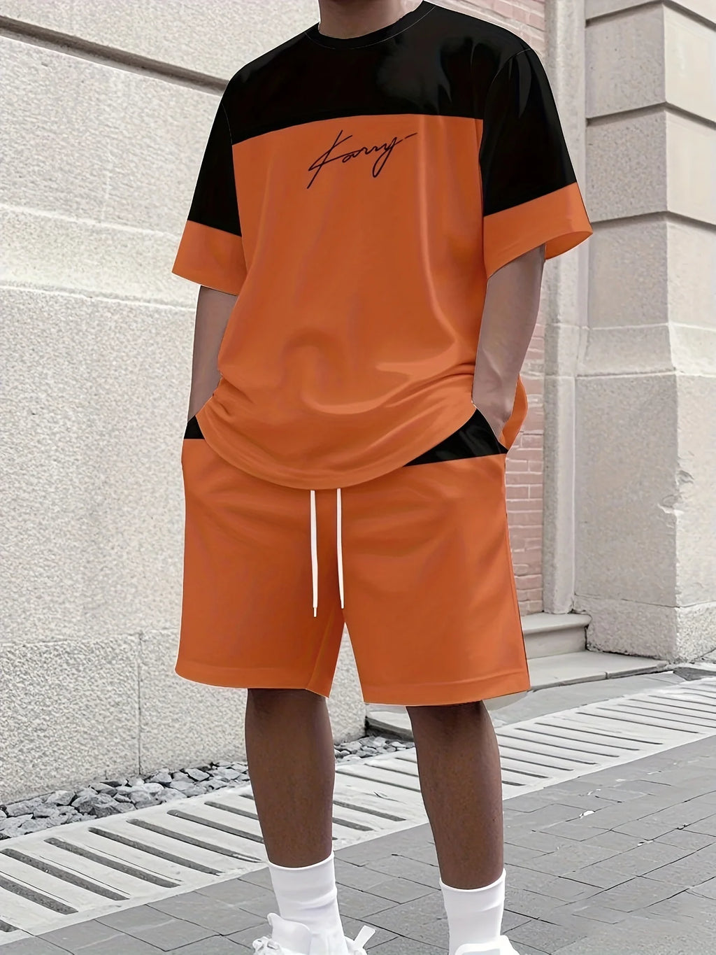 Men's Athletic Set Two-Piece Set Crew Neck Short Sleeve Top & Shorts Men's Running Outfit Plus Size T-Shirt Men's Summer T-Shirt