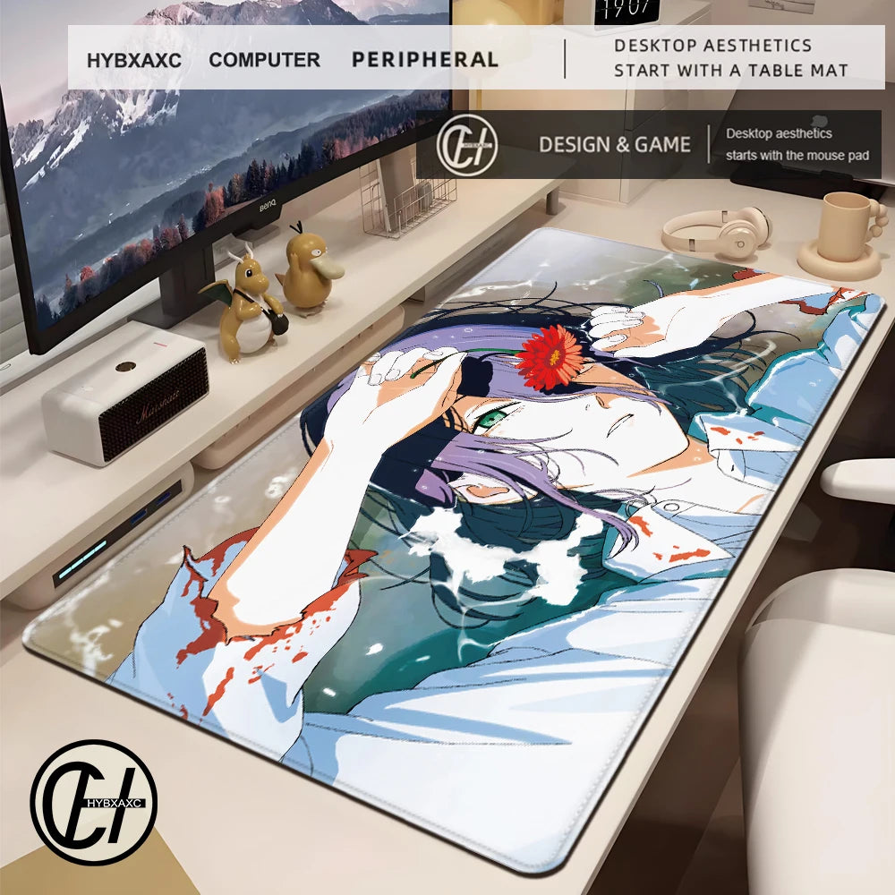 Chainsaw Man Anime Reze Arc Mouse Pad Large Desk Mat Keyboard Ergonomic Office Rubber PC Non-slip Anti-fray Home Custom 90x40cm