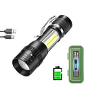 COB+XPE Mini Portable Flashlight Zoomable Small Torch USB Rechargeable Outdoor Camping Fishing Long Range Emergency Lantern