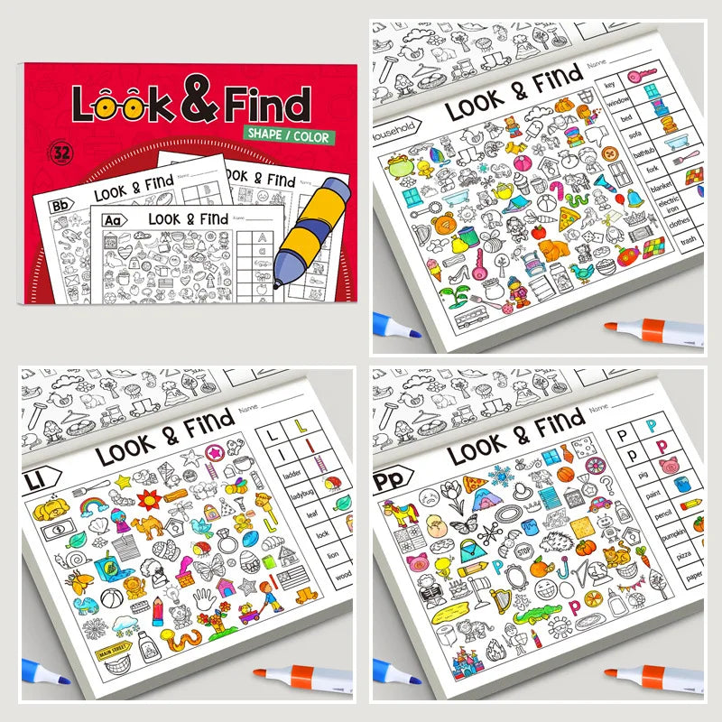 32 Pages Children's Find Items Coloring & Drawing Book Fun Concentration & Attention Exercise Early Education Activity Book