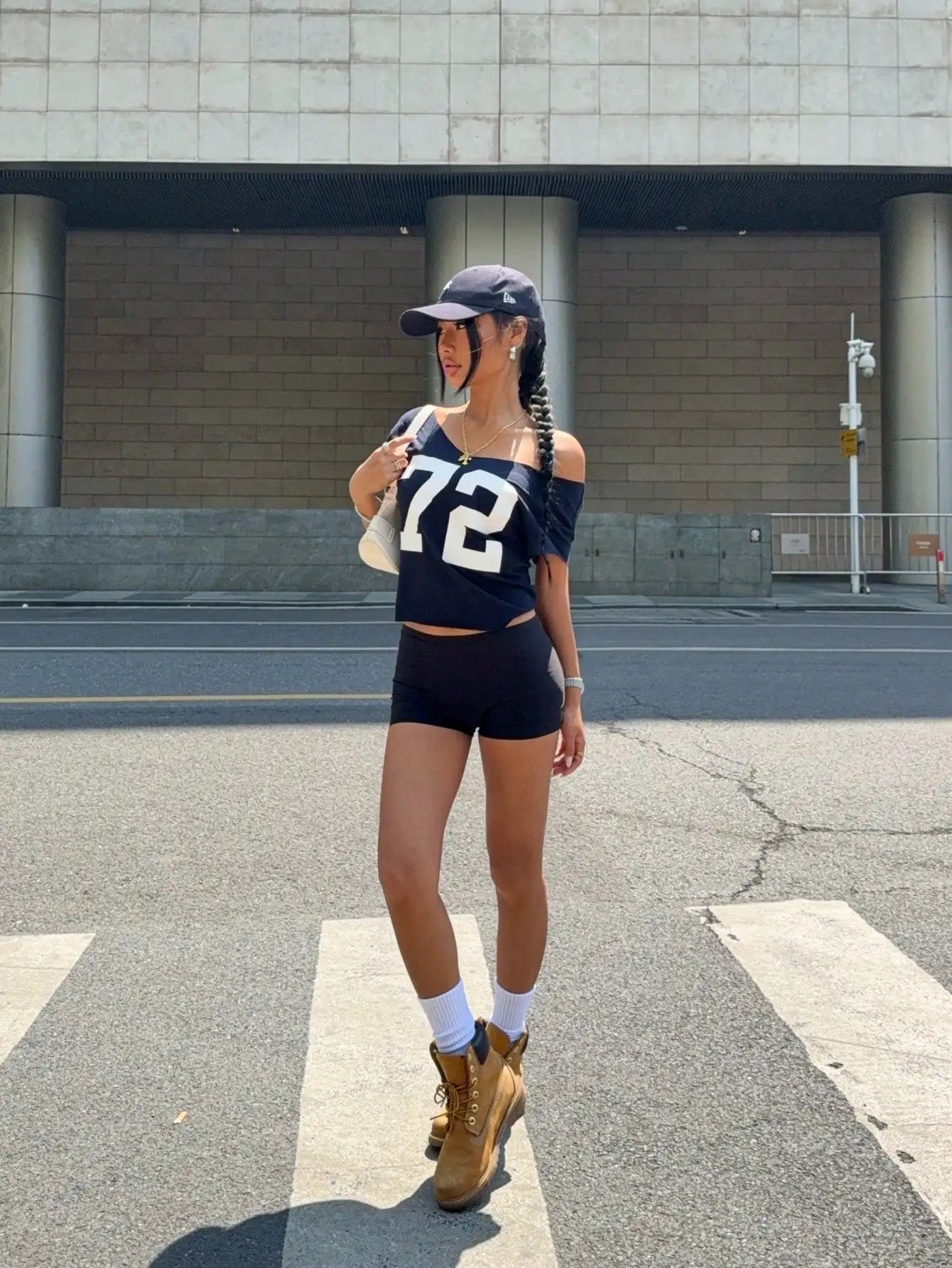 Women Off-Shoulder Short Sleeve T-Shirt With Number Print