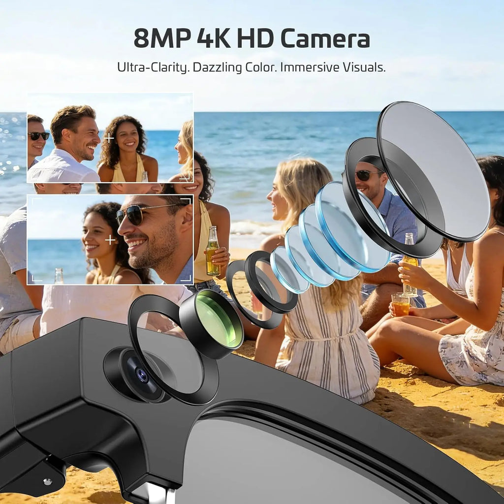 AI Smart Glasses with 8MP 4K Camera, Voice Control, Bluetooth Translation, IP67 Waterproof for Business & Outdoor Use