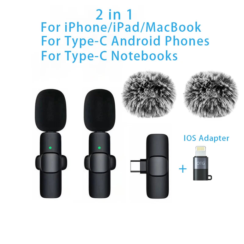2.4G Wireless Lavalier Microphone Portable Audio Video Recording Mini Mic for iPhone Android Live Broadcast Gaming Phone