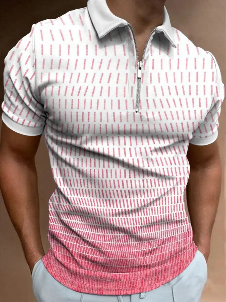 Shirts Men Tops Polo Shirt Short Sleeve Turn Down Collar Zipper Casual Simple Regular Top Splice Print Slim Fit Autumn 2024