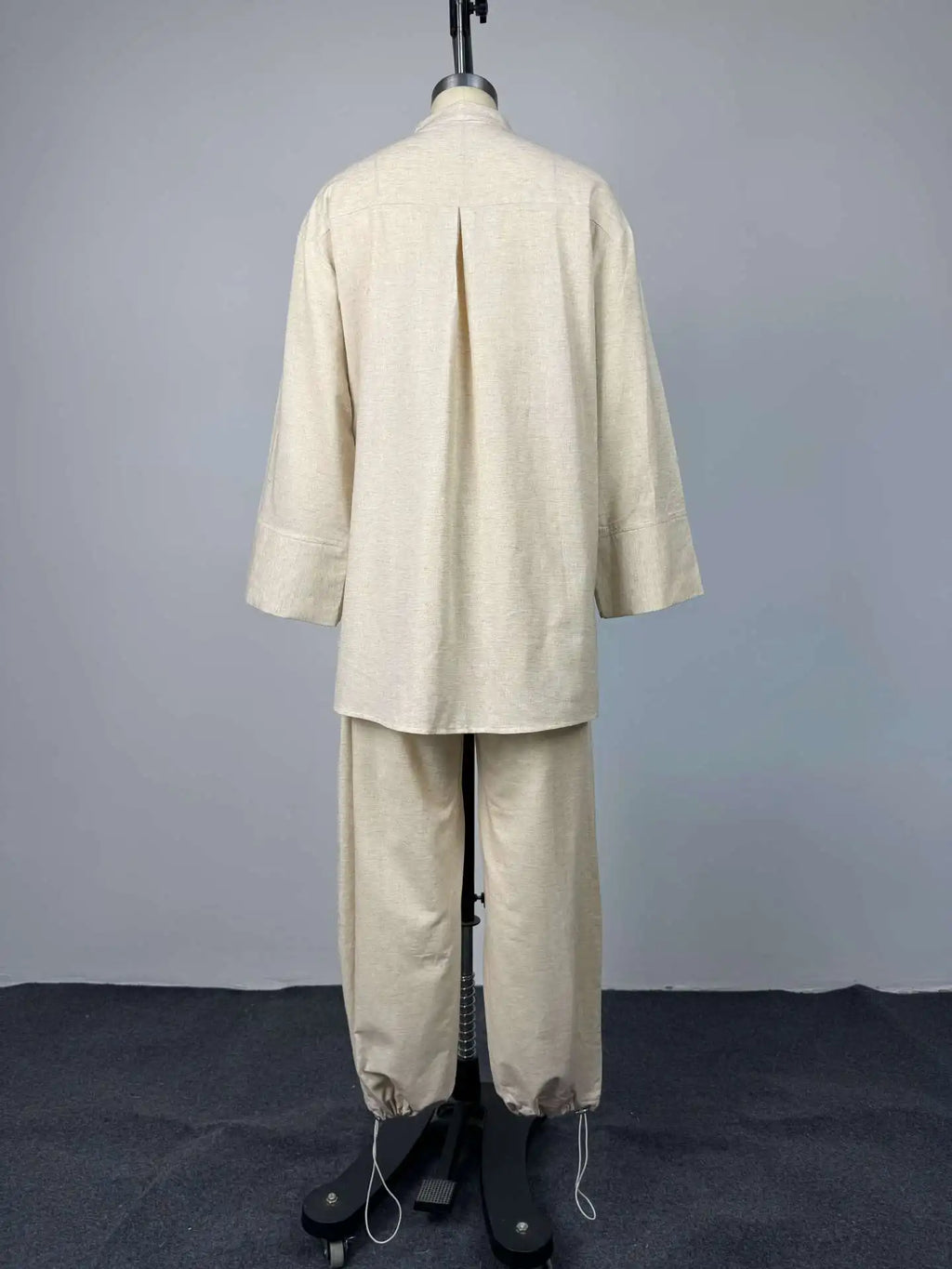 Women's Linen Two-Piece Pants Set Button Loose Casual Short Top Wide Leg Pant Loose Fit Loungewear Suit Workwear Outfit