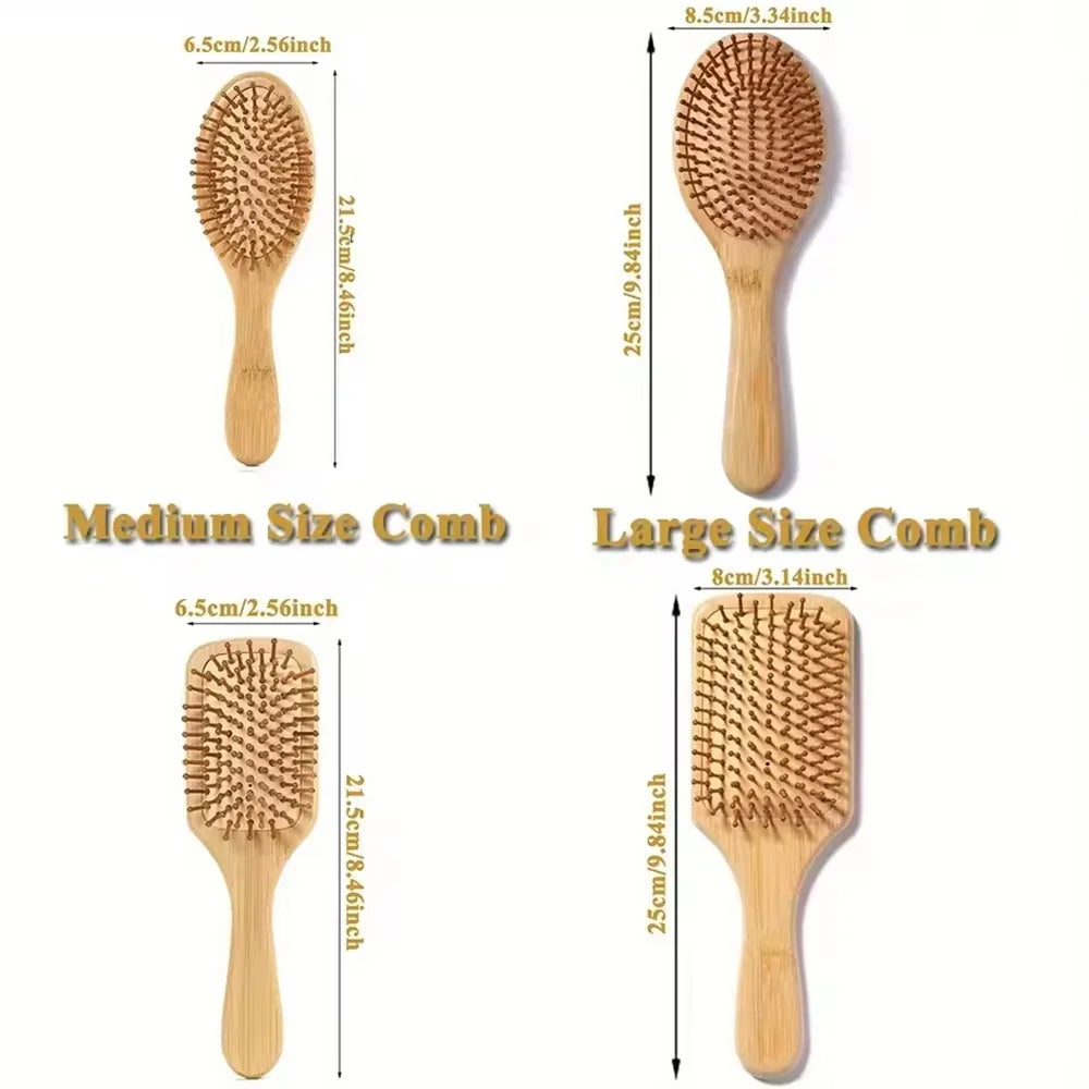Marseille Style Natural Bamboo Air Cushion Paddle Comb, Anti-Static Tangle Free Scalp Massage Comb for Real Hair & Wigs