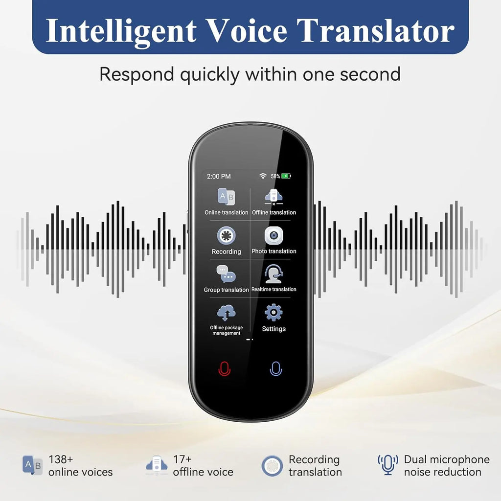 Two-Way AI Voice Translator Device for 150+ Languages, Offline & Photo Translation, Portable for Travel Business Learning