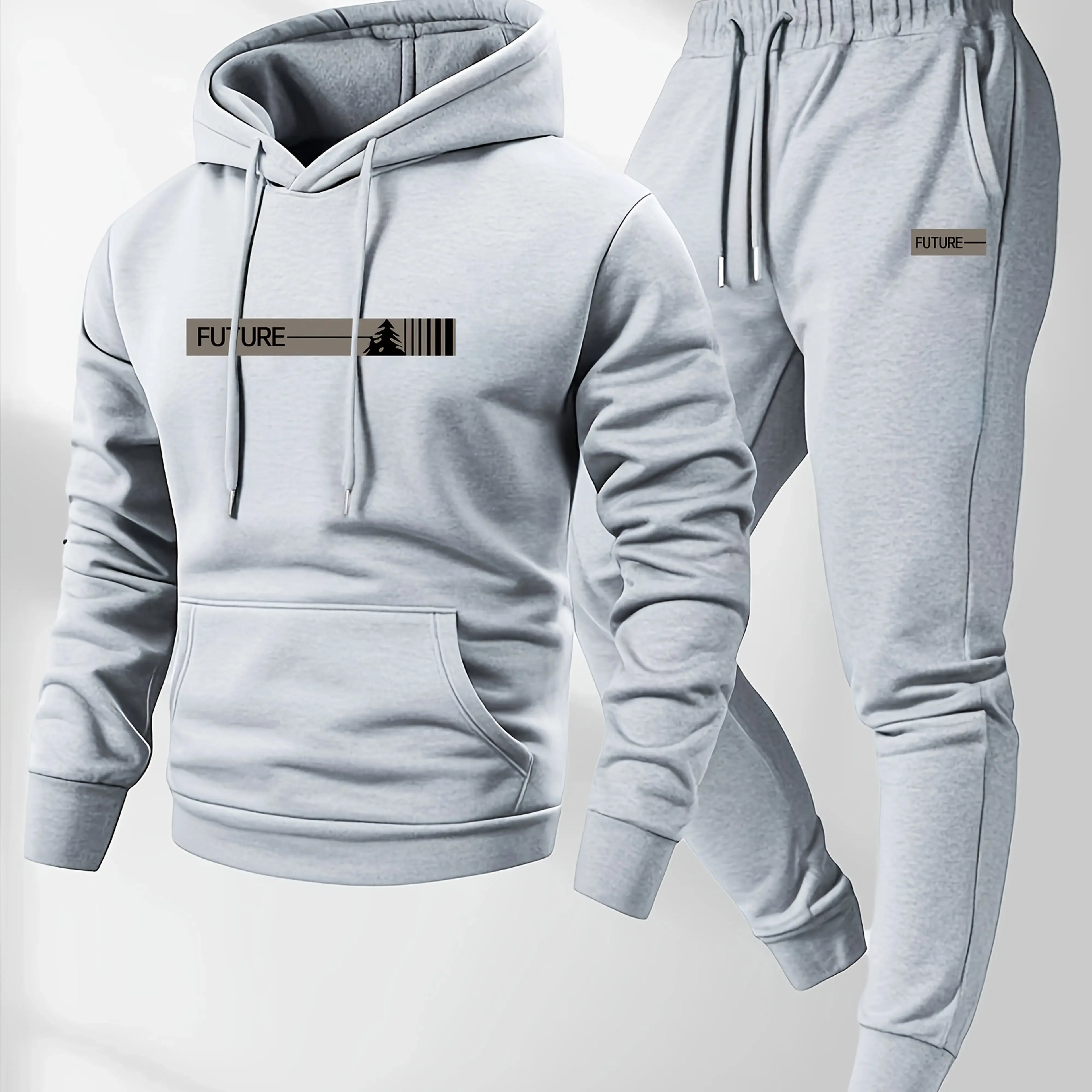 Men's two-piece set casual long-sleeved hooded sweatshirt and sports pants outfit suitable for winter and autumn  Sports outfit