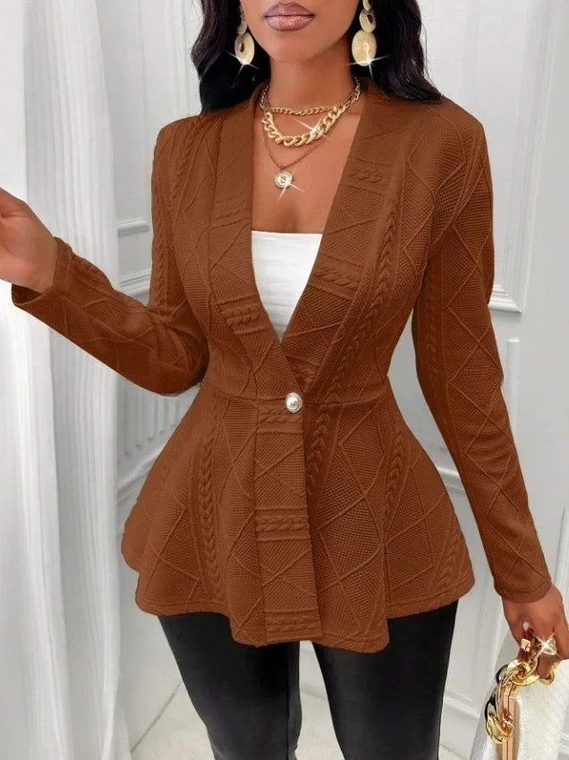2026 European and American women's thick jacquard textured single-button slim-fit long-sleeve jacket vacation-style women's wear