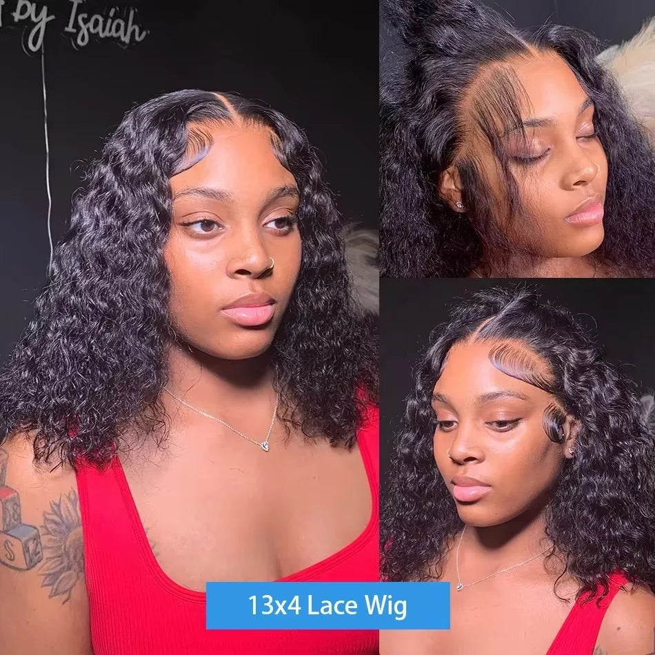 Brazilian Deep Wave 250% Density Short Bob HD Lace Front Human Hair Wig 13x4 Glueless Lace Frontal Wig Pre Plucked Wear Put Go