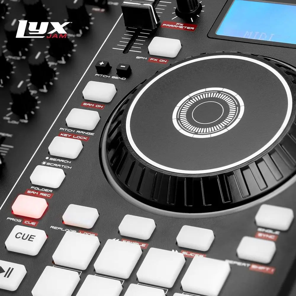 2-Deck Portable DJ Controller, Mixing ole with LCD Display | Manual Looping, USB, MIC Input, Record Output, 16 Perormance Pads w