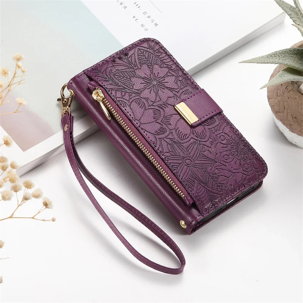 Wrist Strap Wallet Card Slot Phone Case For Samsung Galaxy S25 Edge S26 Ultra S24 FE A57 A37 A06 A16 A26 A56 A36 A55 A35 A25 A15