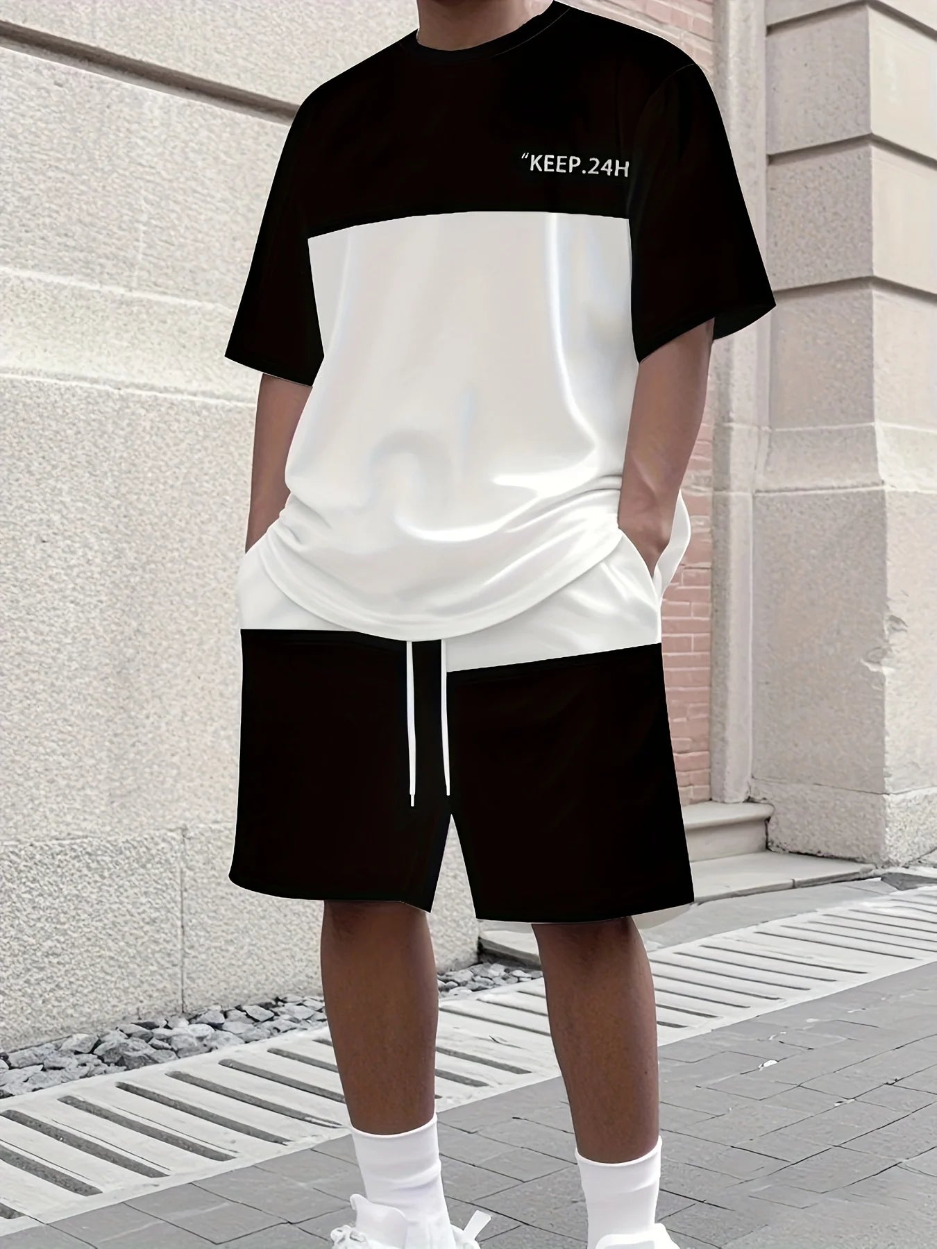 Men's Athletic Set Two-Piece Set Crew Neck Short Sleeve Top & Shorts Men's Running Outfit Plus Size T-Shirt Men's Summer T-Shirt