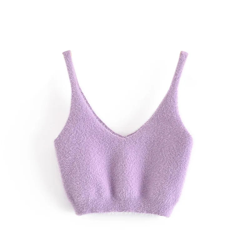 Taruxy Women Two Piece Sets Outfits White Plush Mohair Drill Button Cardigan Coats With Bra Tops And Mini Shorts Matching Sets