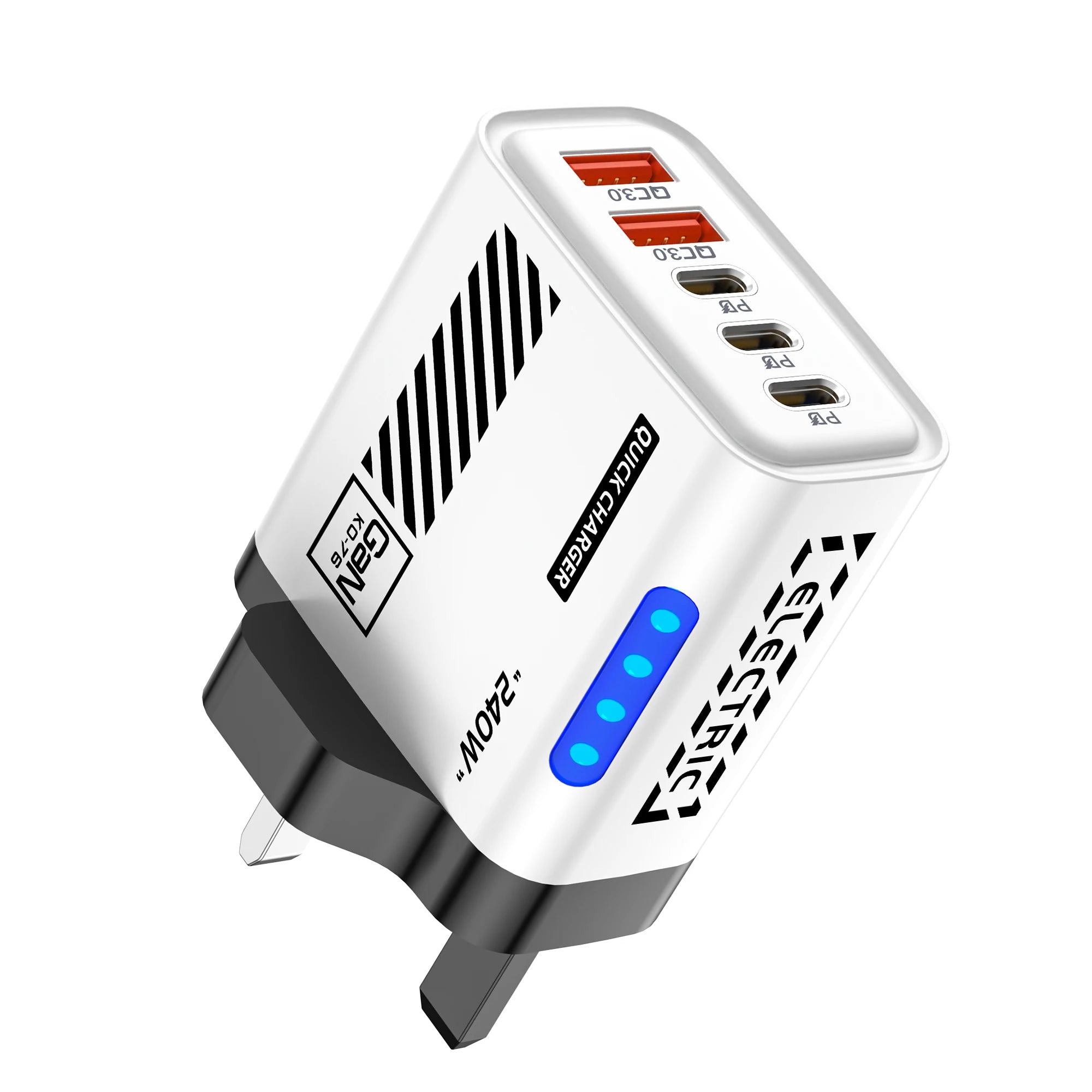 GaN 240W USB C Wall Charger 5 Ports PD QC3.0 Fast Charge Phone Adapter for iPhone 17 16 15 Samsung Xiaomi Huawei EU/US/UK Plug