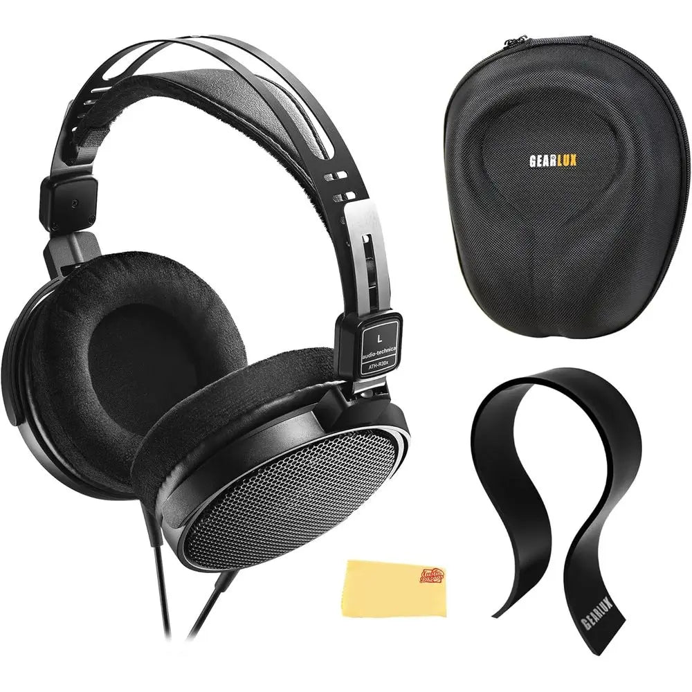 ATH-R30x Proional Open-Back Reerence pes - Black Bundle with Case, Stand, and Austin Bazaar Polishing Cloth