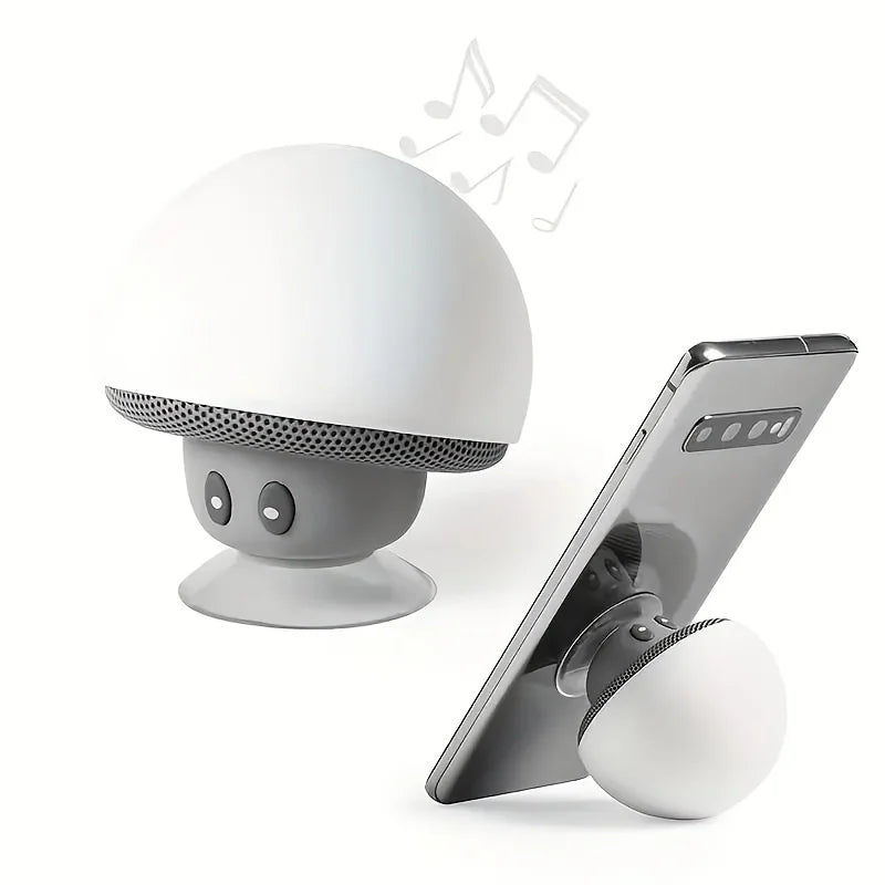 Cute Mushroom Wireless Speaker, Mini Cartoon Bluetooth Speaker with Suction Cup & Phone Stand, Shockproof