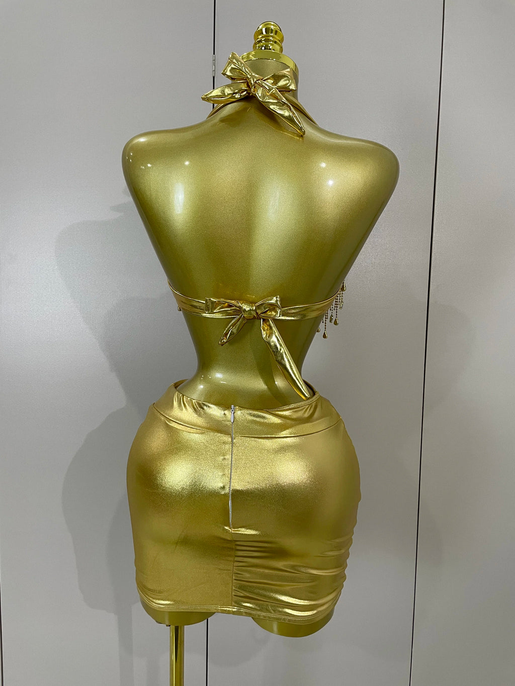 Luxury Shiny Diamond Chain Top Mini Dress Two Pieces Women Eveing Celebrate Party NightClub Festival Outfit Sexy Stage Costume