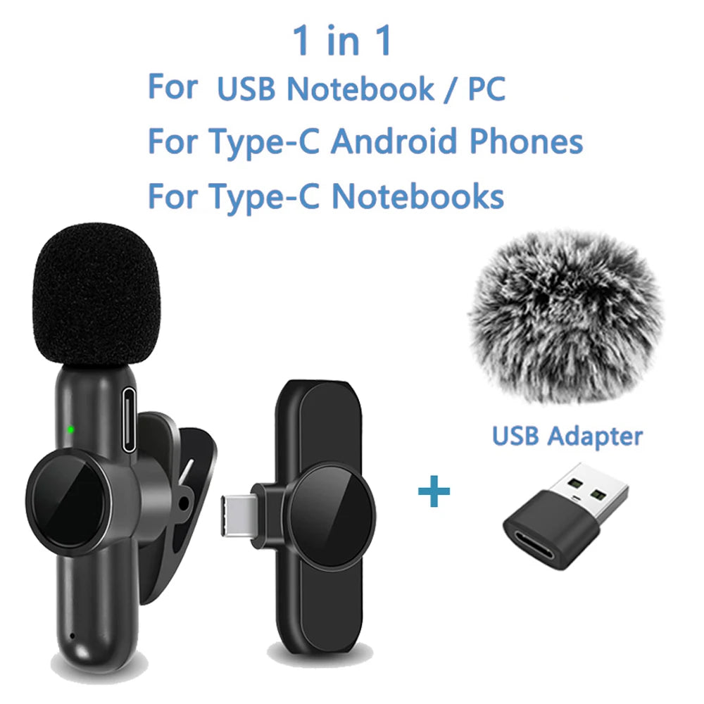 2.4G Wireless Lavalier Microphone Noise Cancelling Audio Video Recording for iPhone/iPad/Android/Xiaomi/Samsung Live Game Mic
