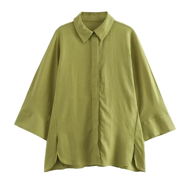 MUJER 2025 Women Pants Sets Oversize Casual Shirt Fashion Linen Set Woman Two Pieces Wide Leg Baggy Pants Suit Summer Outfit