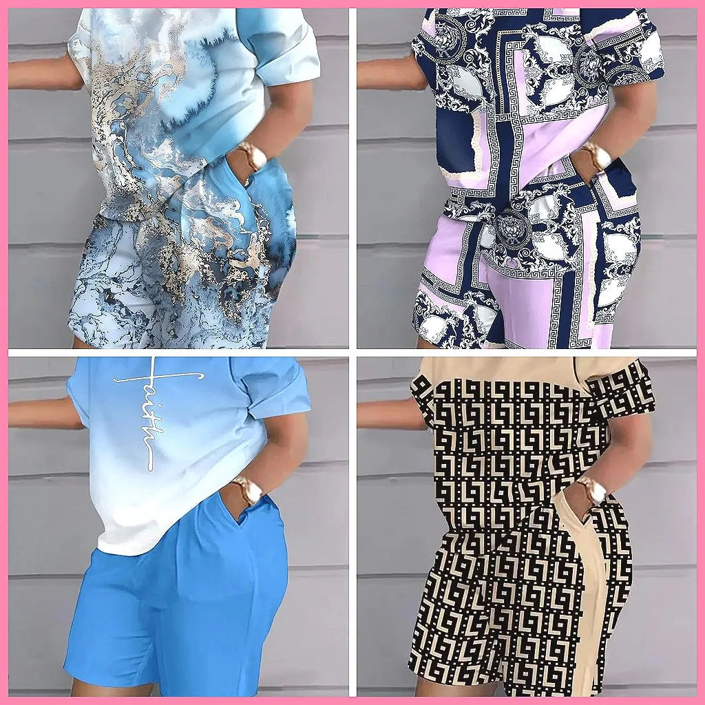 2026 Women's 2-Piece Set: Fashion Print Wide-Leg Pants & Top, Elegant Office Suit