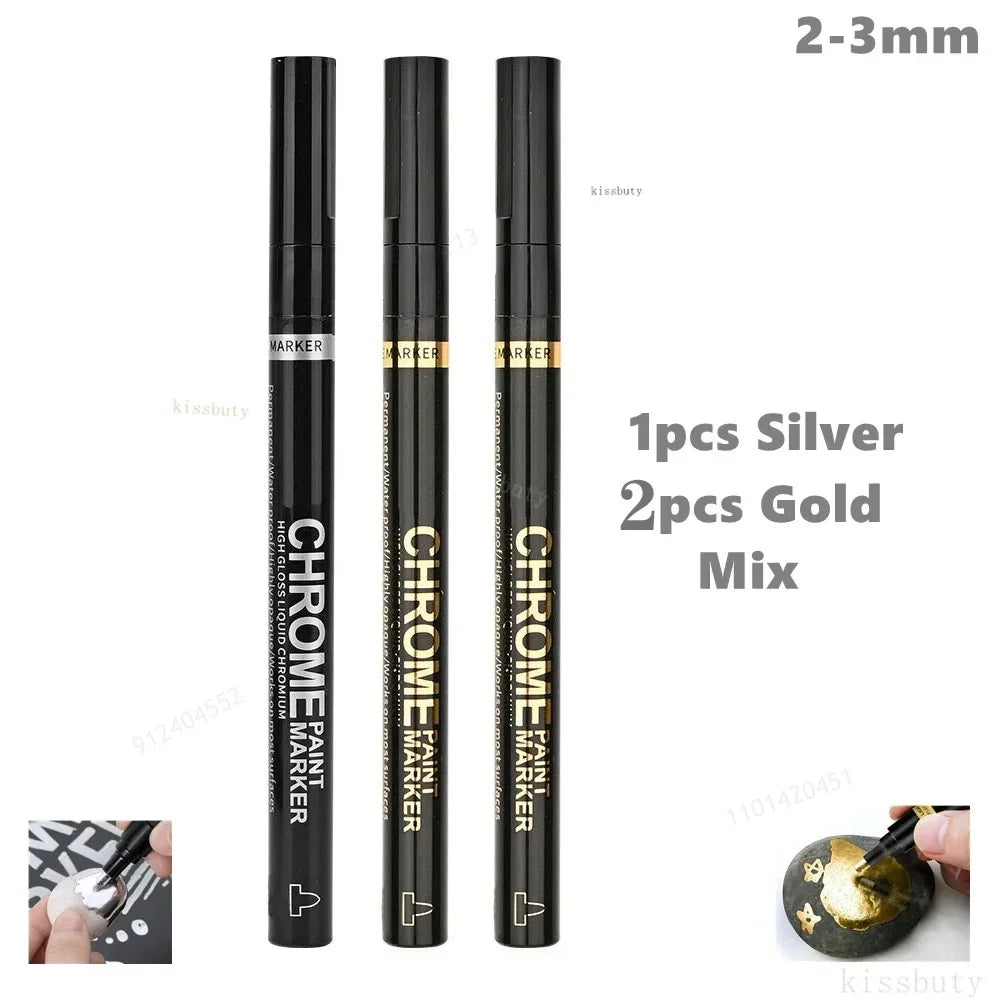 1/2/3pcs Mirror Marker Pen DIY Reflective Paint Pens Mirror Markers Chrome Gold SILVER Copper Color Signature Car Art Craftwork