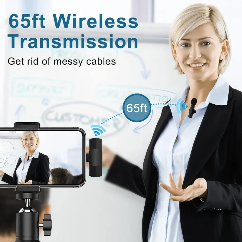 Wireless Lavalier Microphone for iPhone iPad Wireless Mic for Recording, Live Stream YouTube Facebook Noise Reduction Auto-Sync