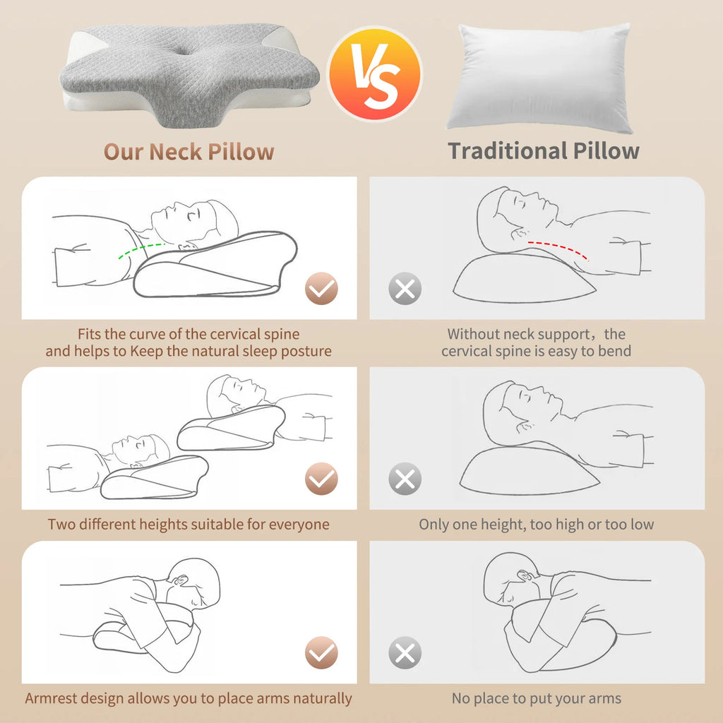Butterfly Memory Foam Sleep Pillow Contoured Neck Support for Pain Relief Stomach Sleeping Comfortable Pillow for Side And Back
