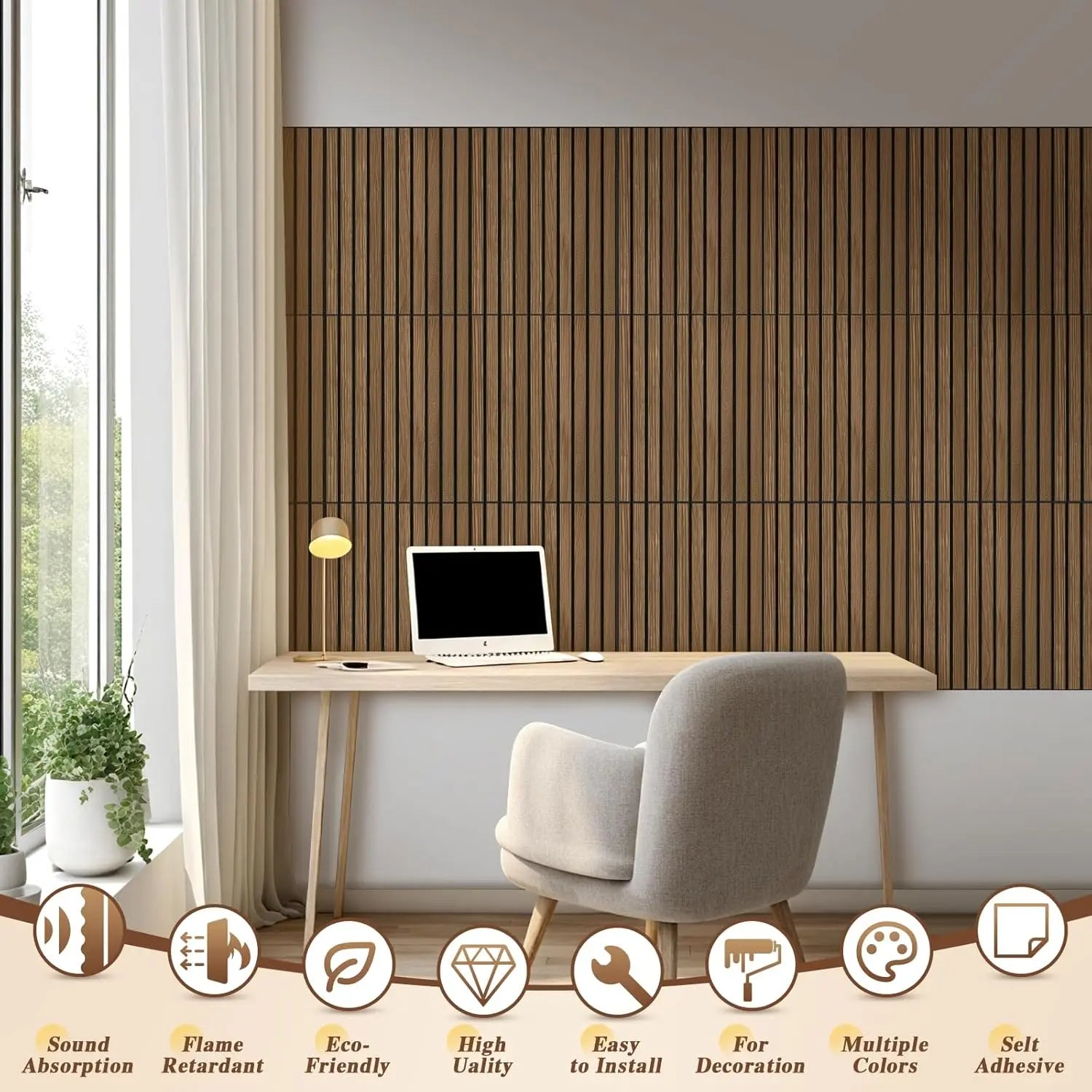 12 Pack Walnut Soundproof Panels, Self-Adhesive Acoustic Wall Tiles for Home Office & Studio