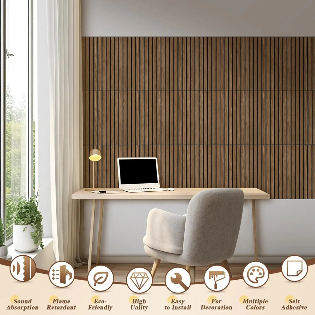 12 Pack Walnut Soundproof Panels, Self-Adhesive Acoustic Wall Tiles for Home Office & Studio