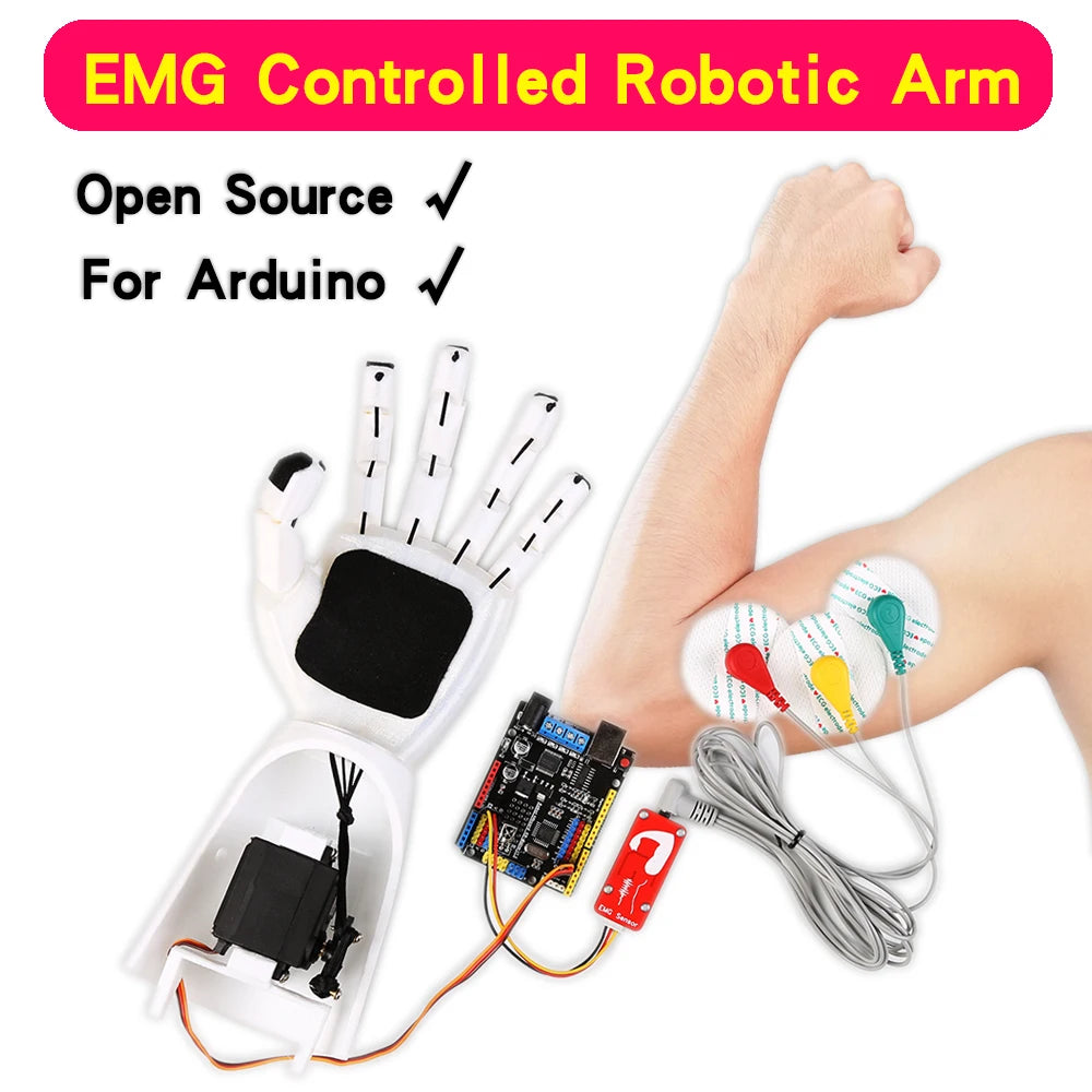 EMG Sensor Robotic Arm Electrical Muscle Signal Sensor Robotic Arm, ARDUINO Project Open Source Laboratory Project