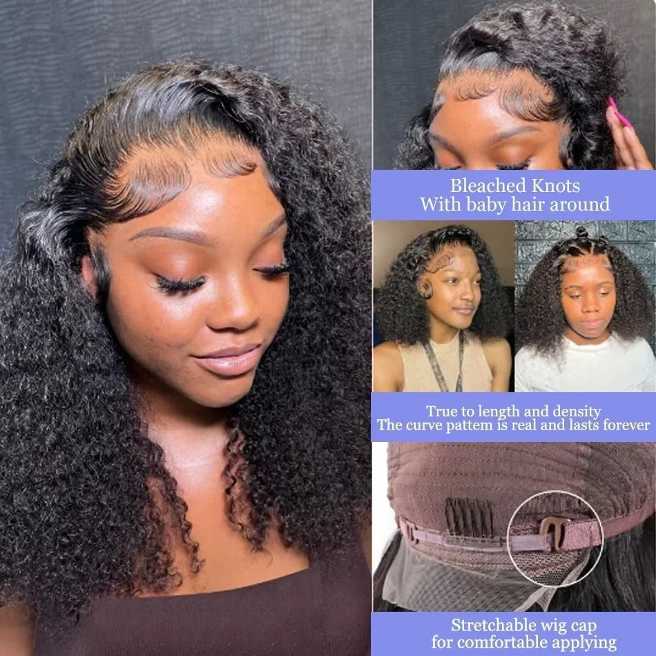 Brazilian Deep Wave 250% Density Short Bob HD Lace Front Human Hair Wig 13x4 Glueless Lace Frontal Wig Pre Plucked Wear Put Go