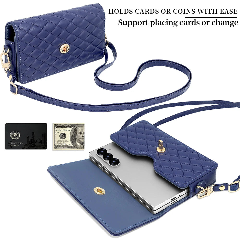 Compatible With Galaxy Z Fold 7 6 5 4 3 2 Adjustable Crossbody Strap Mobile Phone Wallet Bag, Luxury Gilrs PU Leather Phone Bag