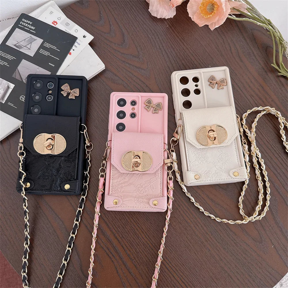 Crossbody Phone Case Wallet Card Holder for Samsung Galaxy S25 Edge S24 S21 FE S26 Ultra S23 S22 Plus A17 A16 A56 A36 A55 A35