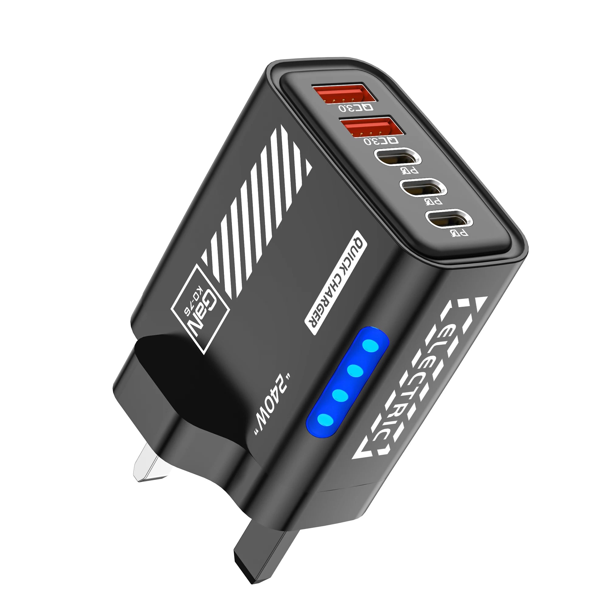 GaN 240W USB C Wall Charger 5 Ports PD QC3.0 Fast Charge Phone Adapter for iPhone 17 16 15 Samsung Xiaomi Huawei EU/US/UK Plug