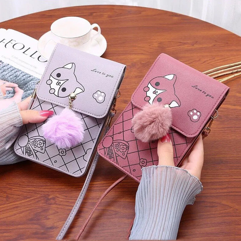 Cute Cartoon Pattern Touch-Screen Phone Bag for Women - Slim Transparent Crossbody Bag Mini Shoulder Pouch Wallet