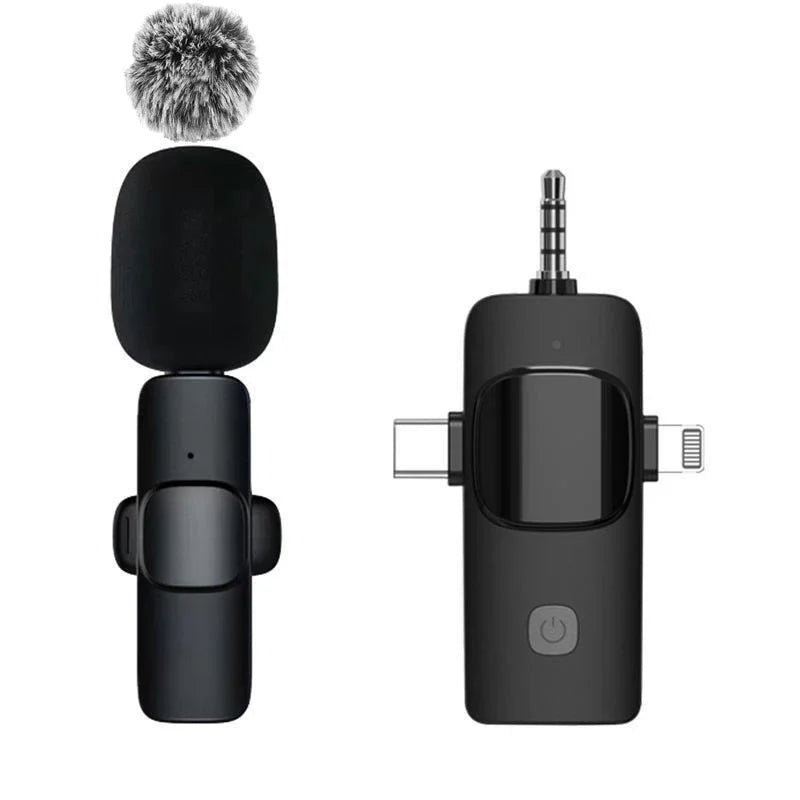 2.4G Wireless Lavalier Microphone Portable Audio Video Recording Mini Mic for iPhone Android Live Broadcast Gaming Phone