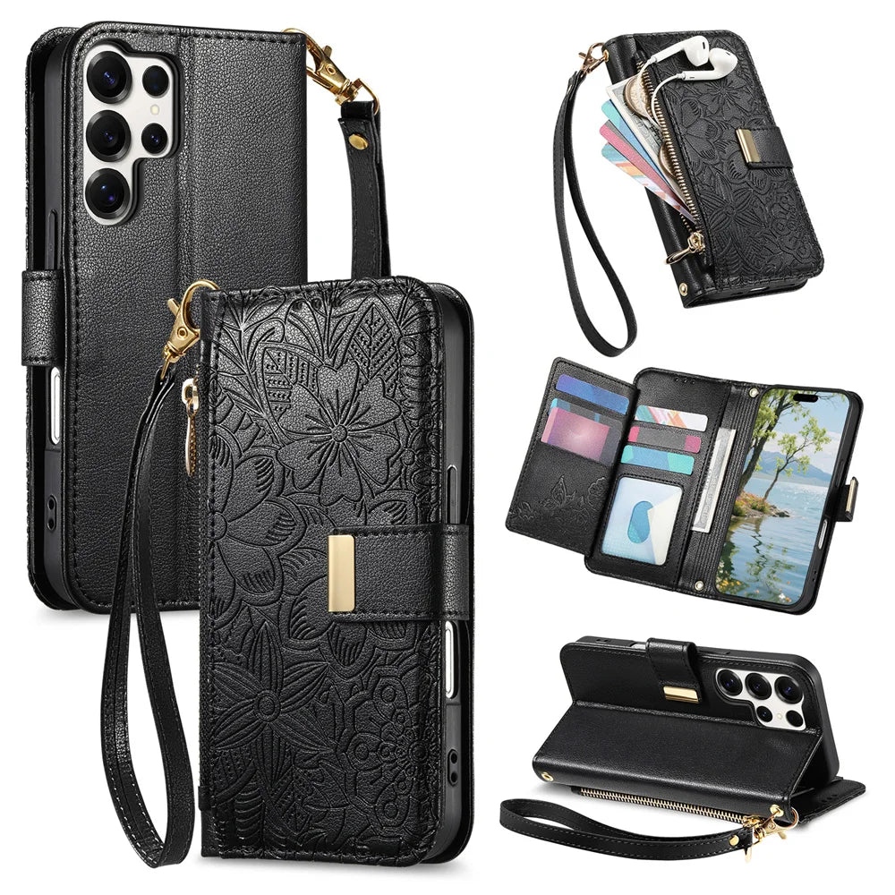 Wrist Strap Wallet Card Slot Phone Case For Samsung Galaxy S25 Edge S26 Ultra S24 FE A57 A37 A06 A16 A26 A56 A36 A55 A35 A25 A15