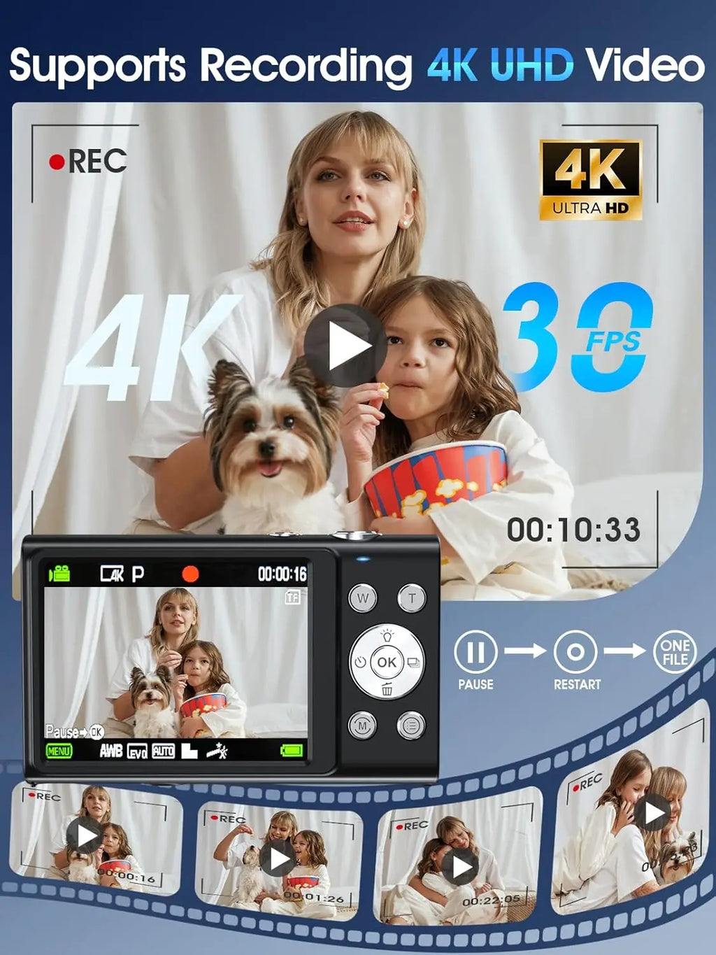 4K Autofocus Digital Camera with 32GB Card, 48MP Compact Point and Shoot for Vlogging Photography, Teens Adults Beginner