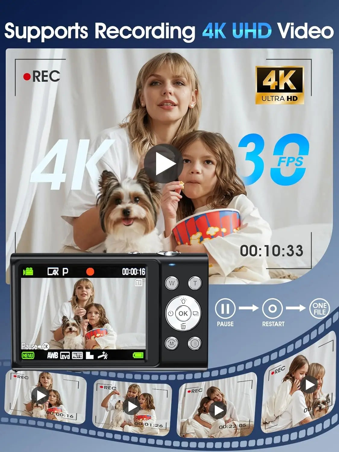 4K Autofocus Digital Camera with 32GB Card, 48MP Compact Point and Shoot for Vlogging Photography, Teens Adults Beginner